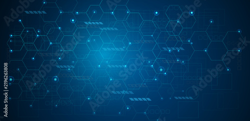 Artificial intelligence  or Quantum computing technology on blue backround	
