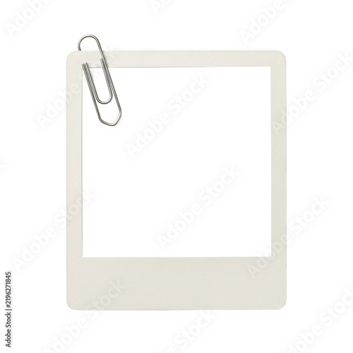 Empty polaroid photo frame with a metal paper clip