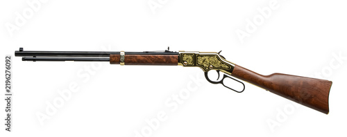 Engraved brass lever action hunting rifle