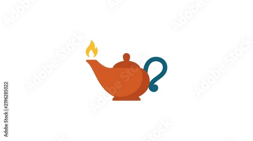 Magic oil lamp with burning flame flat illustration