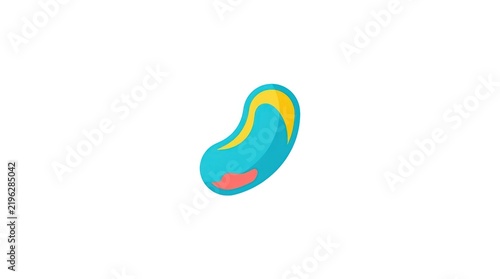 Curved bean candy illustration with teal and yellow accents