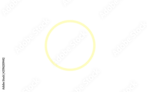 A bright yellow glowing circular light frame design element featuring a modern minimalist neon style effect presented as an isolated on transparent background