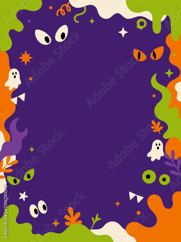 Halloween spooky border frame with ghost and eye elements.