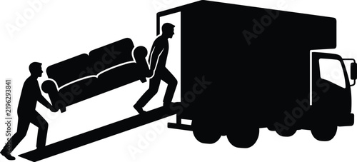 People Packing Boxes and Moving Silhouette Set Vector Illustration