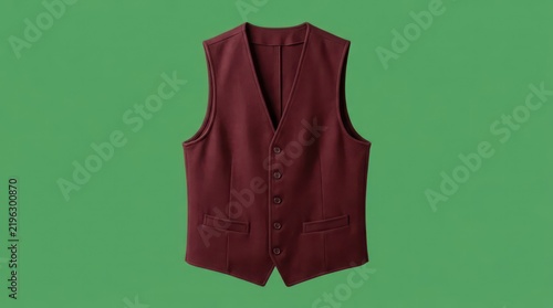 Elegant Burgundy Vest for Men - Classic Formal Wear Fashionable Clothing on Green Background