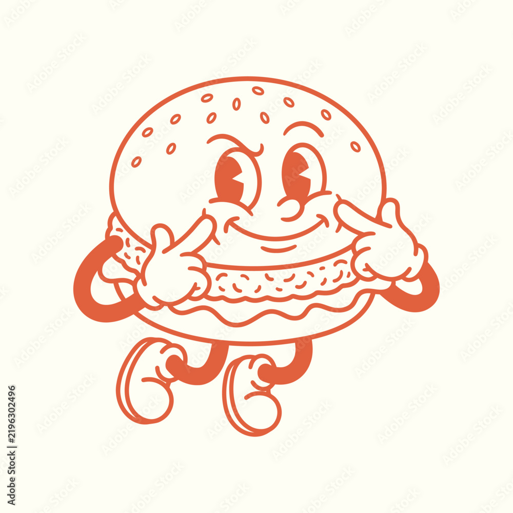 Obraz premium Retro Vintage Burger Mascot Character Illustration.