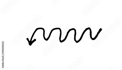 Hand Drawn Wavy Line Doodle – Black Sine Wave Arrow Sketch for Design Elements and Motion Graphics