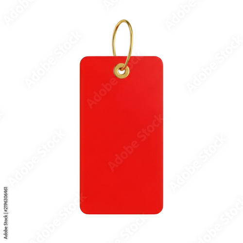 Red rectangle tag with gold loop isolated on transparent background