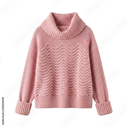 Pink knitted sweater with wave pattern isolated on transparent background