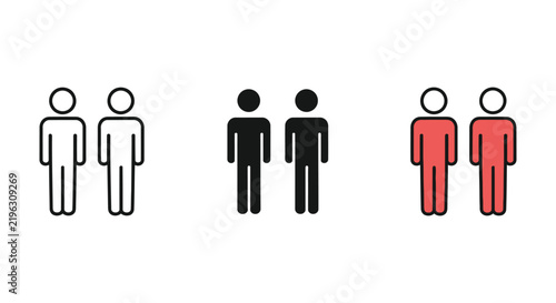 Three pairs of simple icon people with different styles