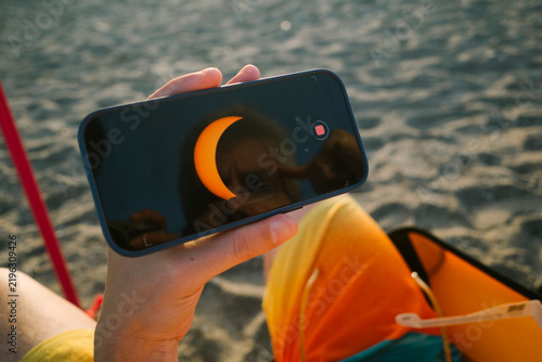 Telescope Preview of a Solar Eclipse on a Smartphone
