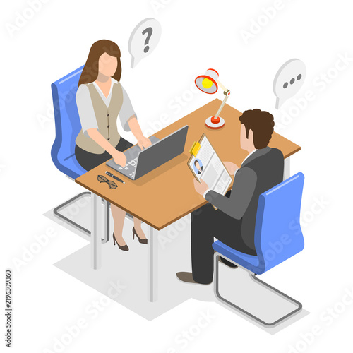 3D Isometric Flat  Illustration of Job Interview. Item 3