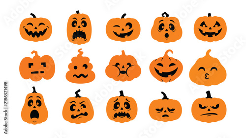 Halloween pumpkin character clipart with expressive carved faces for spooky autumn themes, party decor, crafts and stickers
