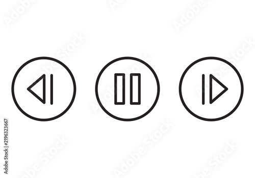 Minimalist Media Player Control Icons Set Rewind Pause and Forward Buttons