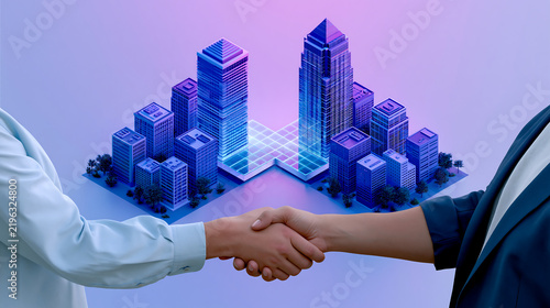 futuristic digital buildings connected with glowing b2b text representing business technology corporate network and enterprise connectivity concept