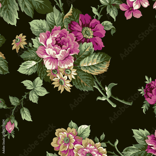 seamless pattern with pink flowers