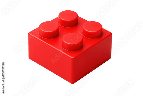 Red interlocking building block with rounded studs for graphic design projects