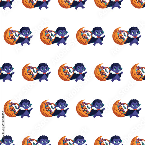 Cute Cartoon Vampire Halloween Seamless Pattern