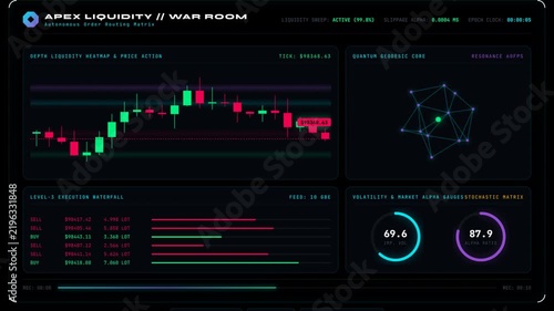 Digital financial dashboard with candlestick charts and data metrics simpel design