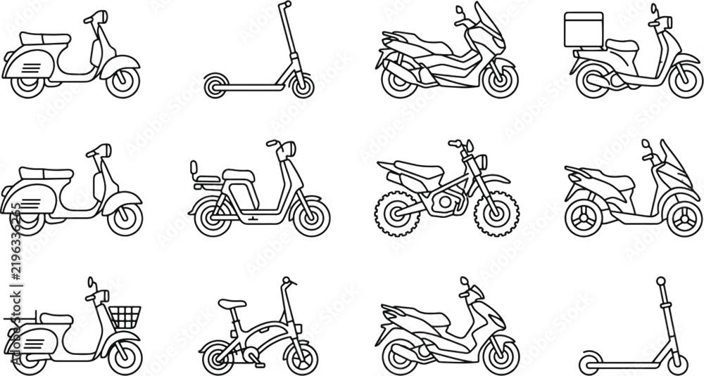 Fototapeta premium a line art of scooter icon pack
