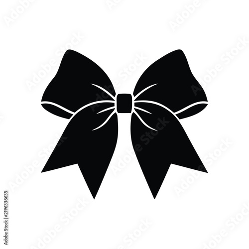 Black hair bow vector icon, elegant ribbon knot silhouette, feminine cheerleading bow graphic, decorative gift ribbon element for branding