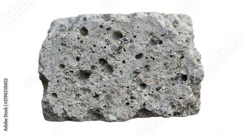 Broken Concrete Block Piece with Porous Rough Texture Isolated on White Background