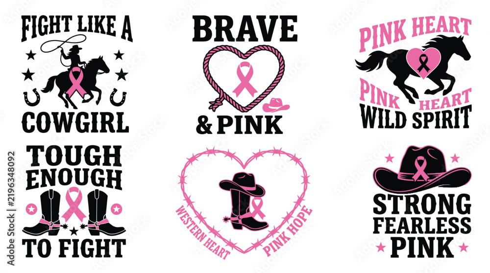 Obraz premium Inspiring breast cancer awareness designs featuring cowgirls hearts and hats a collection promoting strength courage and hope for fighters and supporters