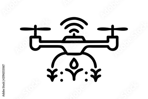 Smart agriculture drone icon with wireless signal monitoring crops in flat style