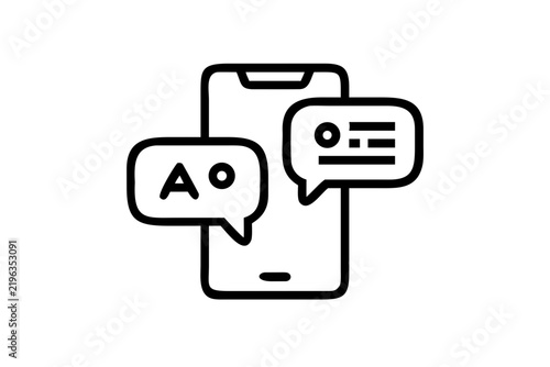 Smartphone with AI chatbot speech bubbles showing digital communication interface