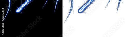 Konstfotografi Set of blue lightning bolts and electric sparks isolated on transparent backgrou