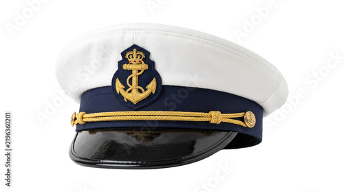 Cuadro en lienzo Navy officer peaked cap featuring white crown gold emblem and black patent visor for formal dress attire