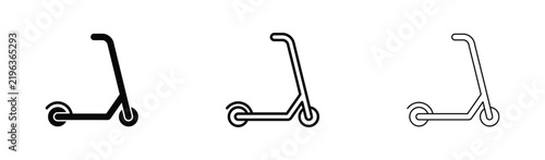 Electric Scooter Icon Set Kick Scooter Vector Illustration in Solid Outline and Thin Line Styles for Transport Design