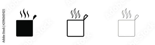 Hot Drink Steam Icon Set Coffee Cup Vector Illustration in Solid Outline and Thin Line Styles for Beverage Design