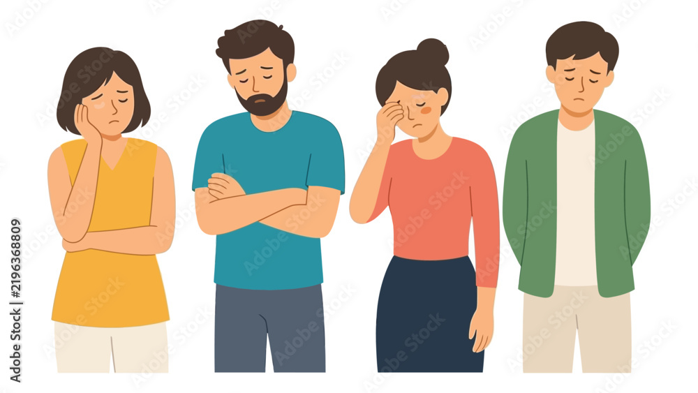Fototapeta premium Four People Displaying Different Signs of Discomfort
