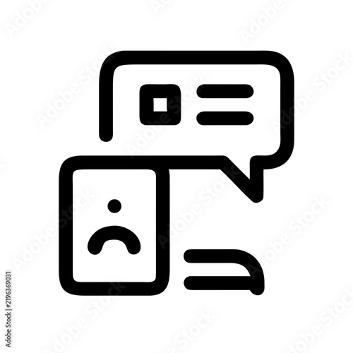 Customer feedback icon showing a sad face profile and a digital review bubble