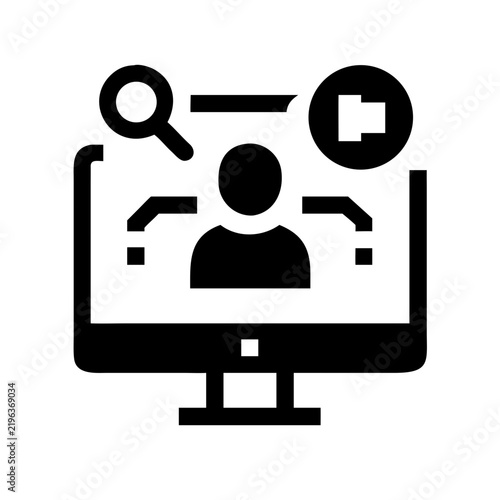 Customer relationship management icon with user profile and search magnifying glass