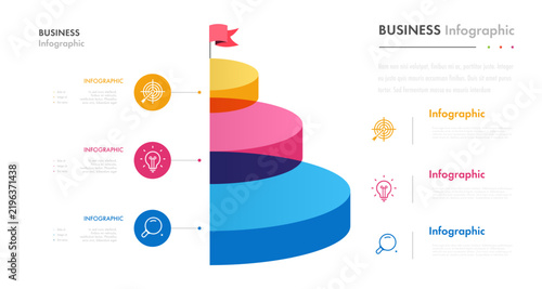Pyramid business infographic 3 parts 3d isometric glassmorphism effect for strategy, timeline process, workflow, start up, presentation, logic analysis