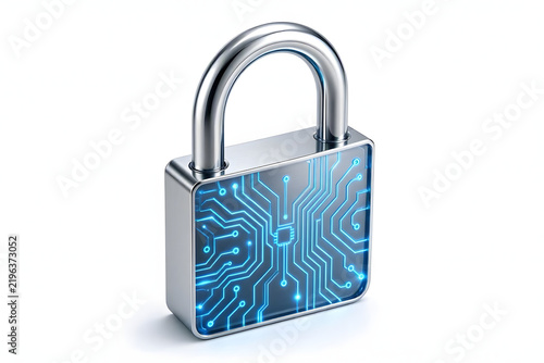 3D Encrypted Cyber Security Circuit Lock Icon