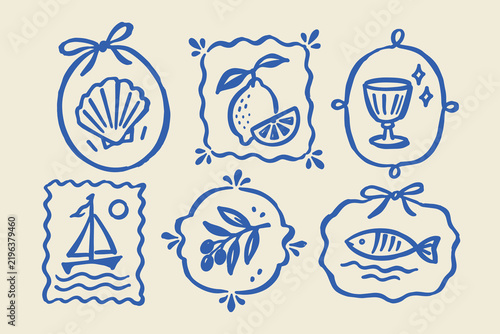 Mediterranean Hand Drawn Doodle Emblem Set