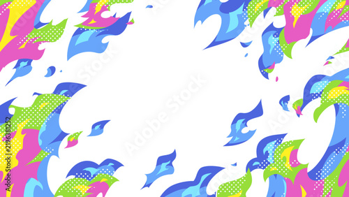 カラフルな炎のエフェクトの背景イラスト_白背景_16:9