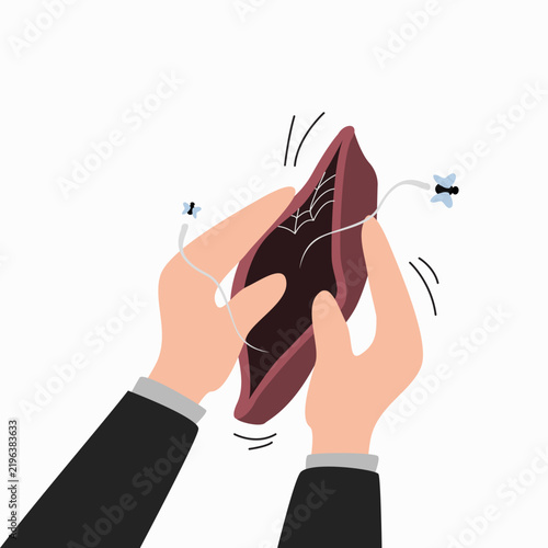 Person holding empty wallet financial issue illustration icon design vector