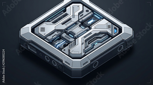 Obraz na płótnie Sci-Fi Hardware Module with Futuristic Isometric Metal Design