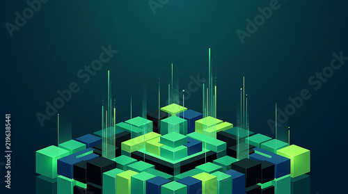 Obraz na płótnie Isometric Cubes with Digital Light Beams Technology Background