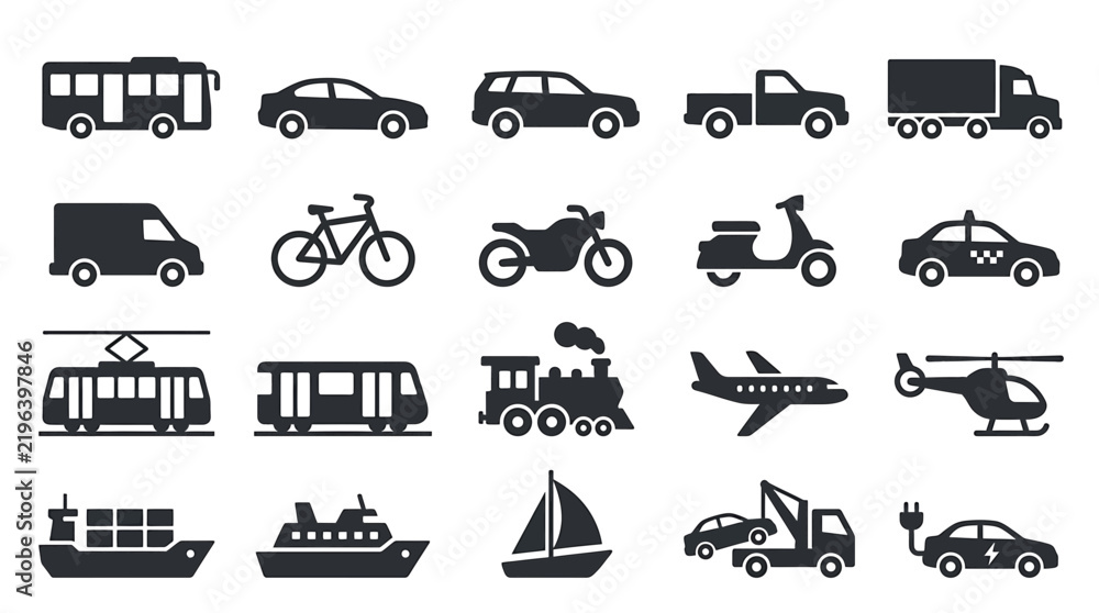 Obraz premium Set of various transportation vehicle icons