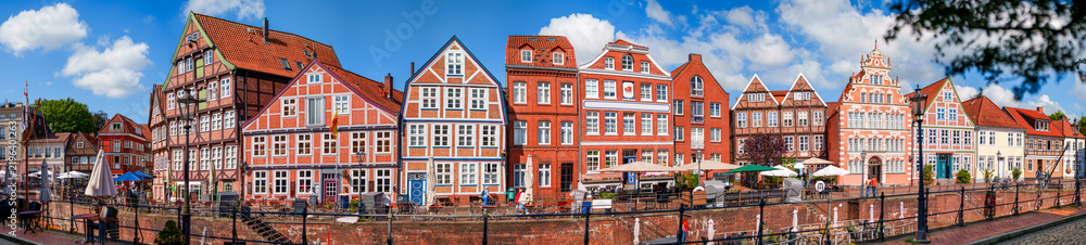 Fototapeta premium Stade, Germany. Panorama of the old town with historic buildings at the old harbor.