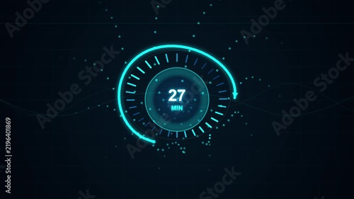 Futuristic Digital Countdown Interface with Glowing Circular HUD