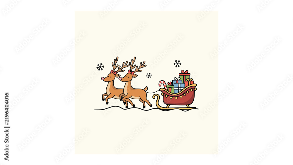 Fototapeta premium Two reindeer pulling a sleigh full of christmas presents