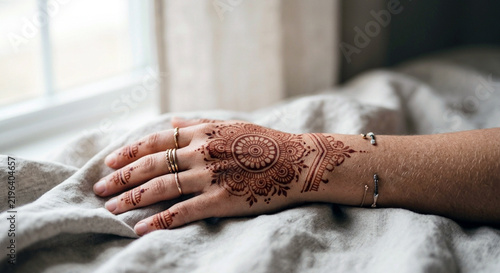 Obraz na płótnie Henna Mandala Pattern on Hand Close-Up