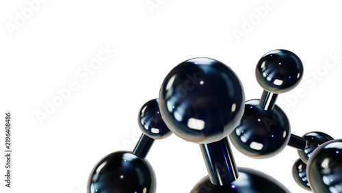 Futuristic molecular structure molecule 3d atoms science biotechnology chemical bonds render isolated transparent black metallic crystal spheres