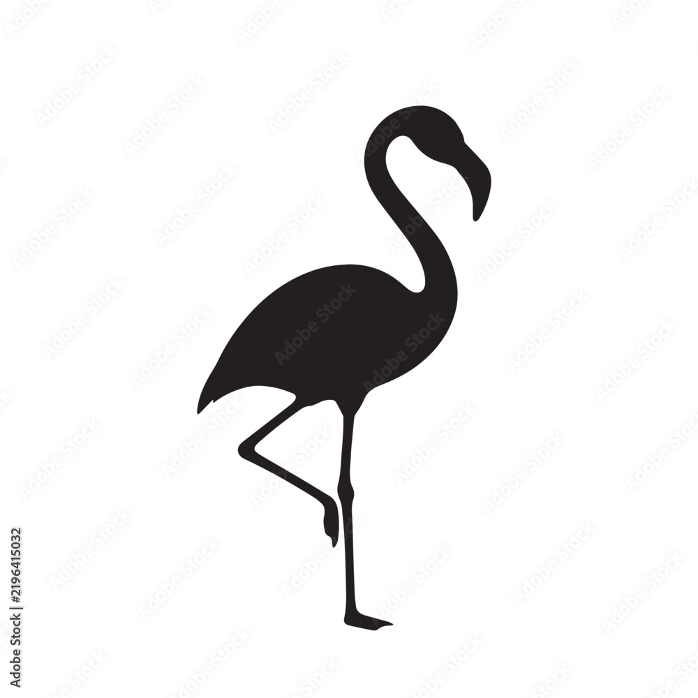 Fototapeta premium Black Flamingo standing on one leg Silhouette Vector, High Quality Illustration on White Background